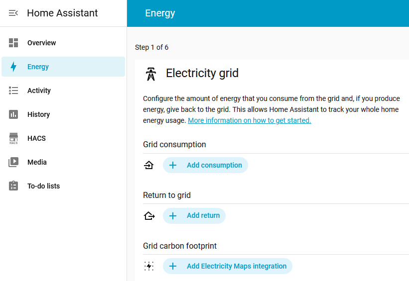 Energy dashboard configuration