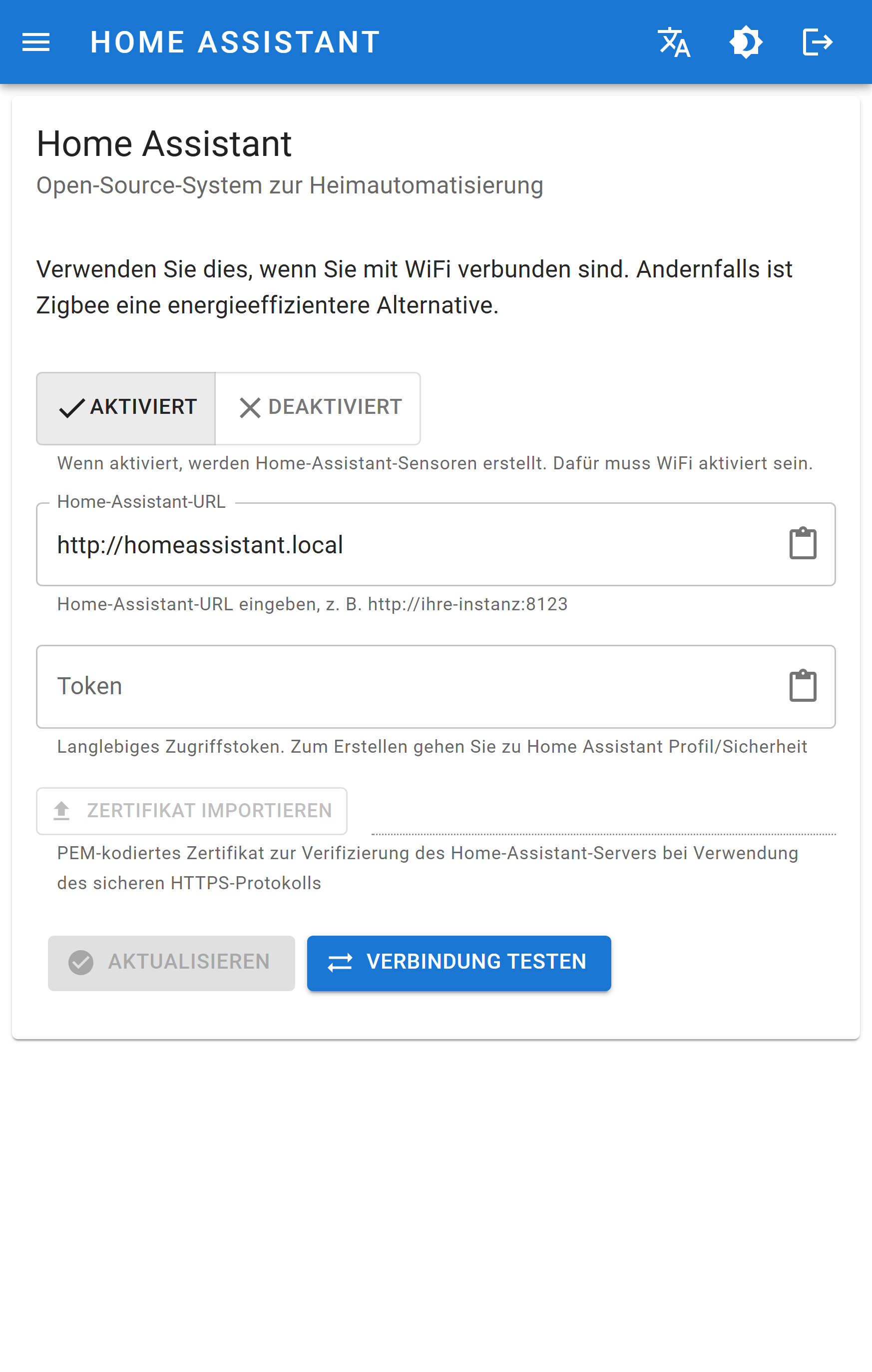 Home-Assistant-Einstellungen
