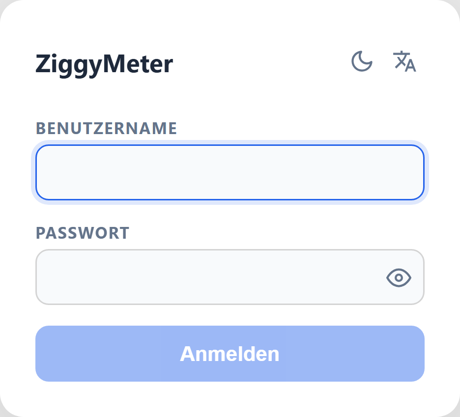 ZiggyMeter Anmeldebildschirm