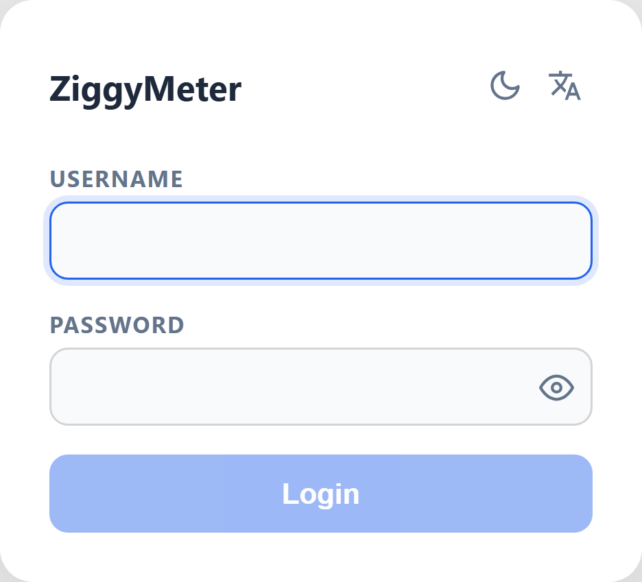 ZiggyMeter login screen