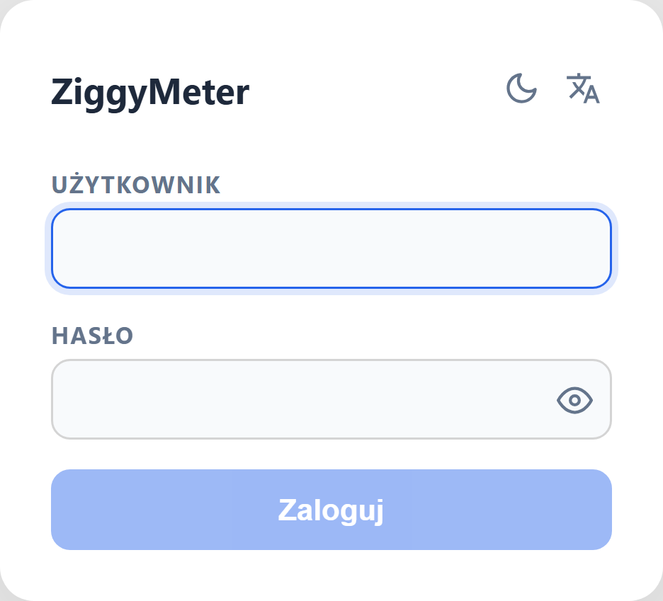 Ekran logowania ZiggyMeter