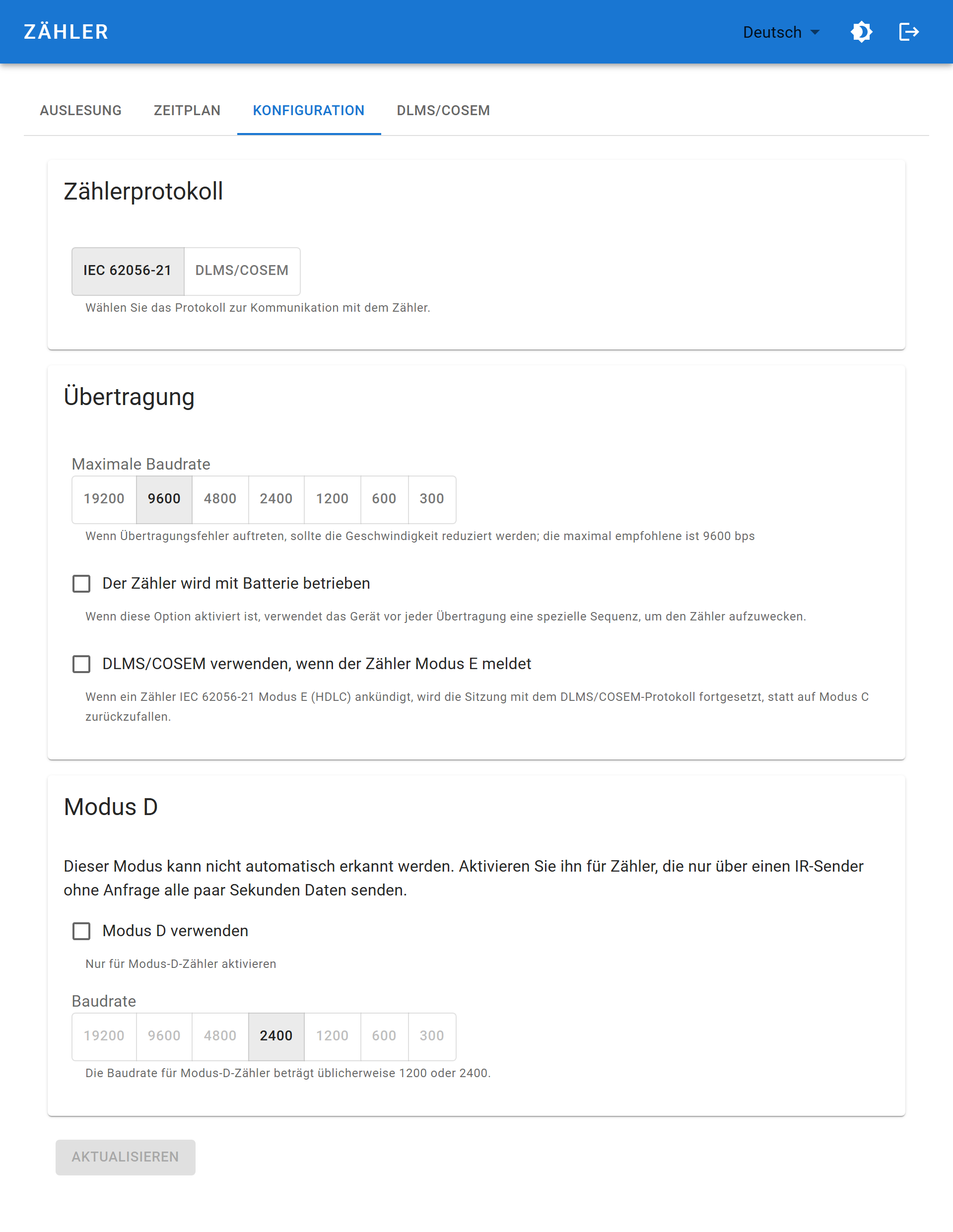 Zählerkonfiguration