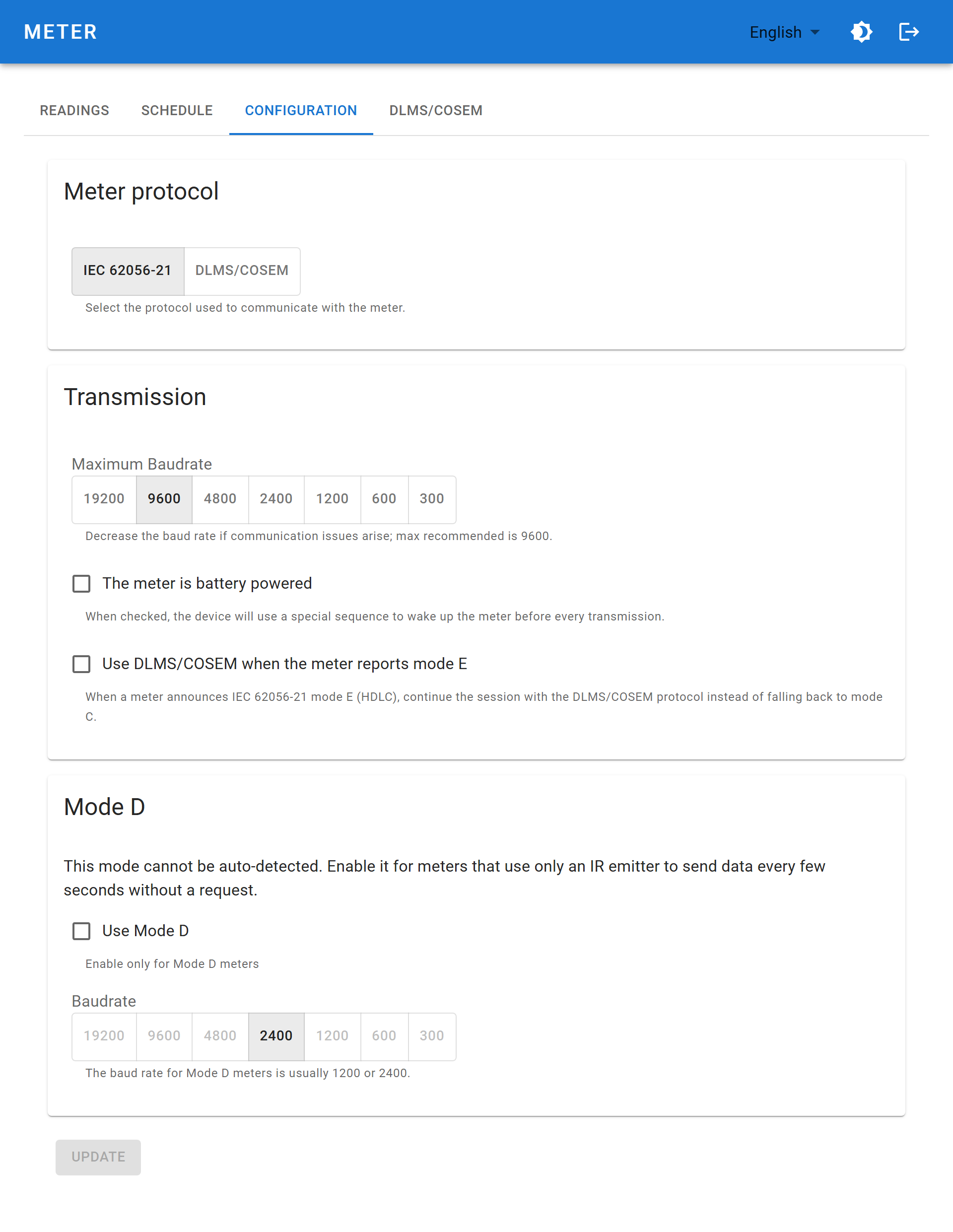 Meter configuration
