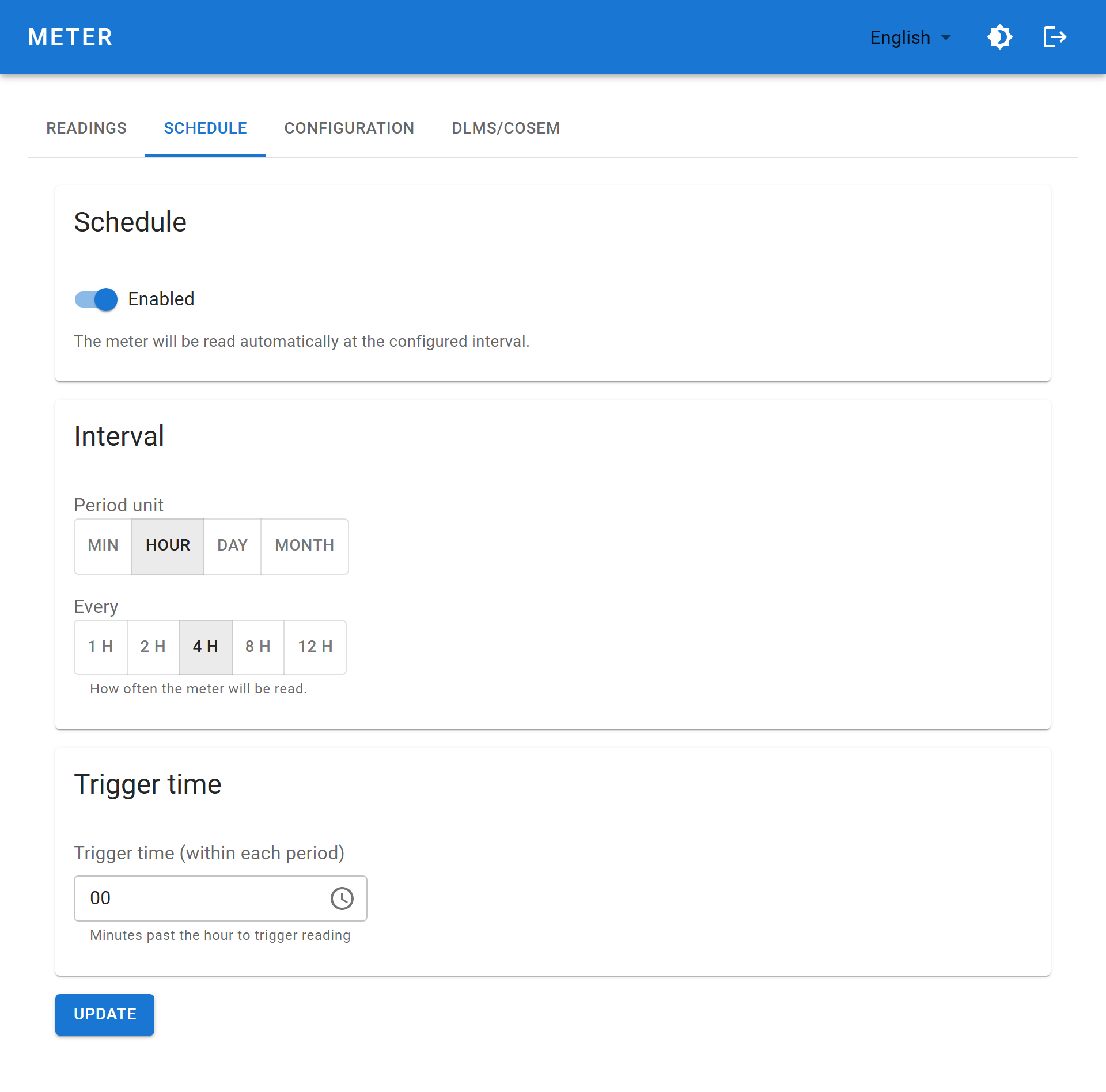 Meter schedule tab