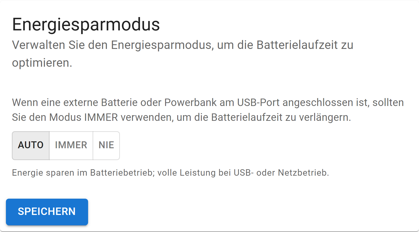 Karte Energiesparmodus