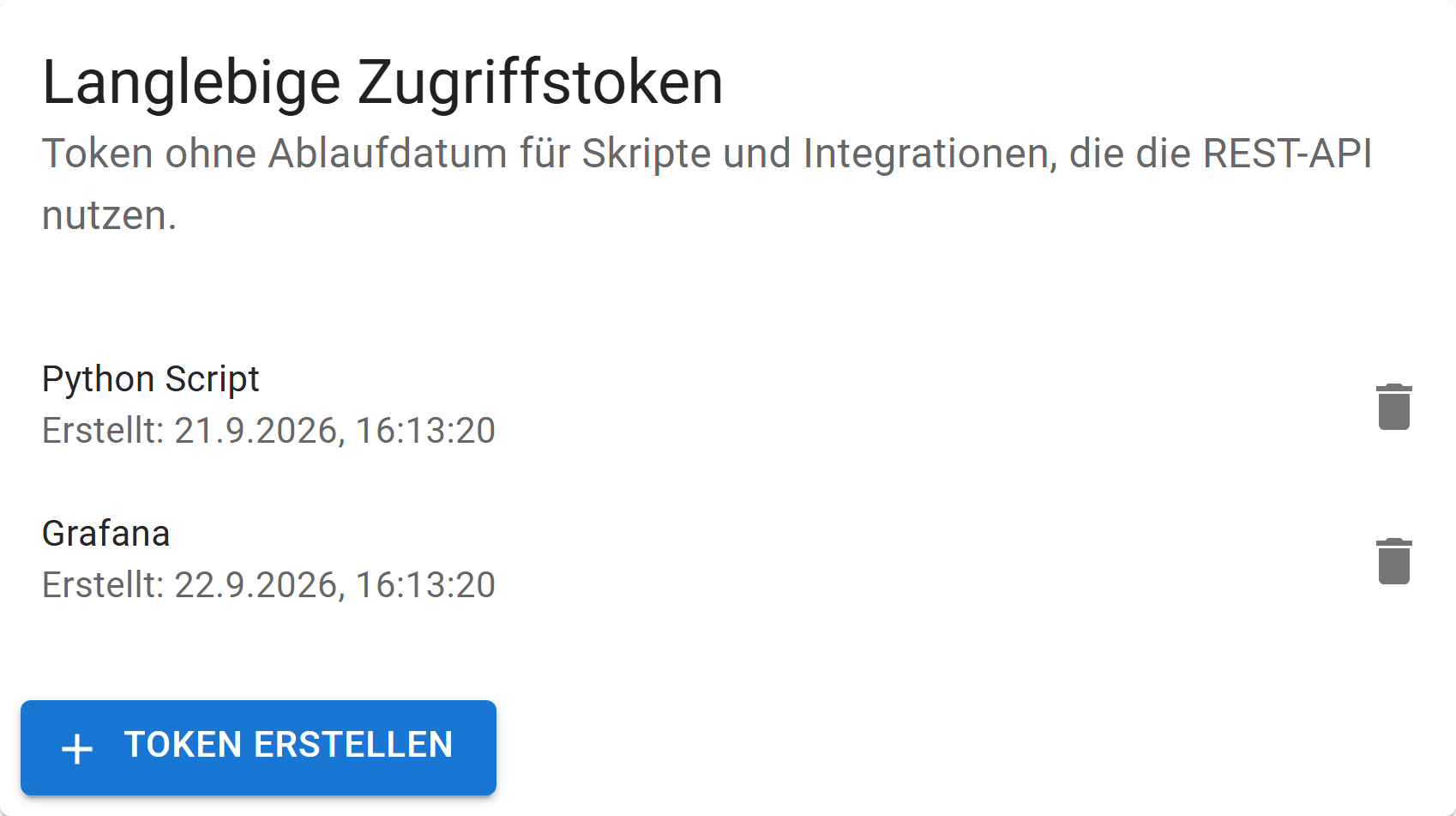 Karte Langlebige Zugriffstoken