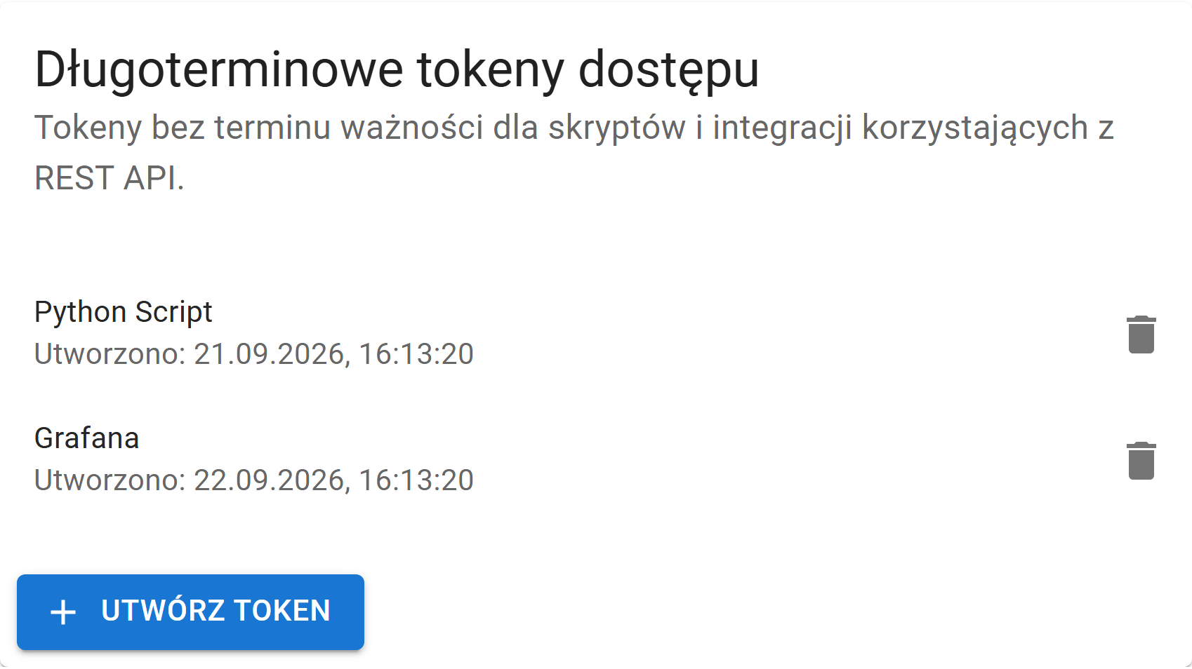 Karta długoterminowych tokenów dostępu