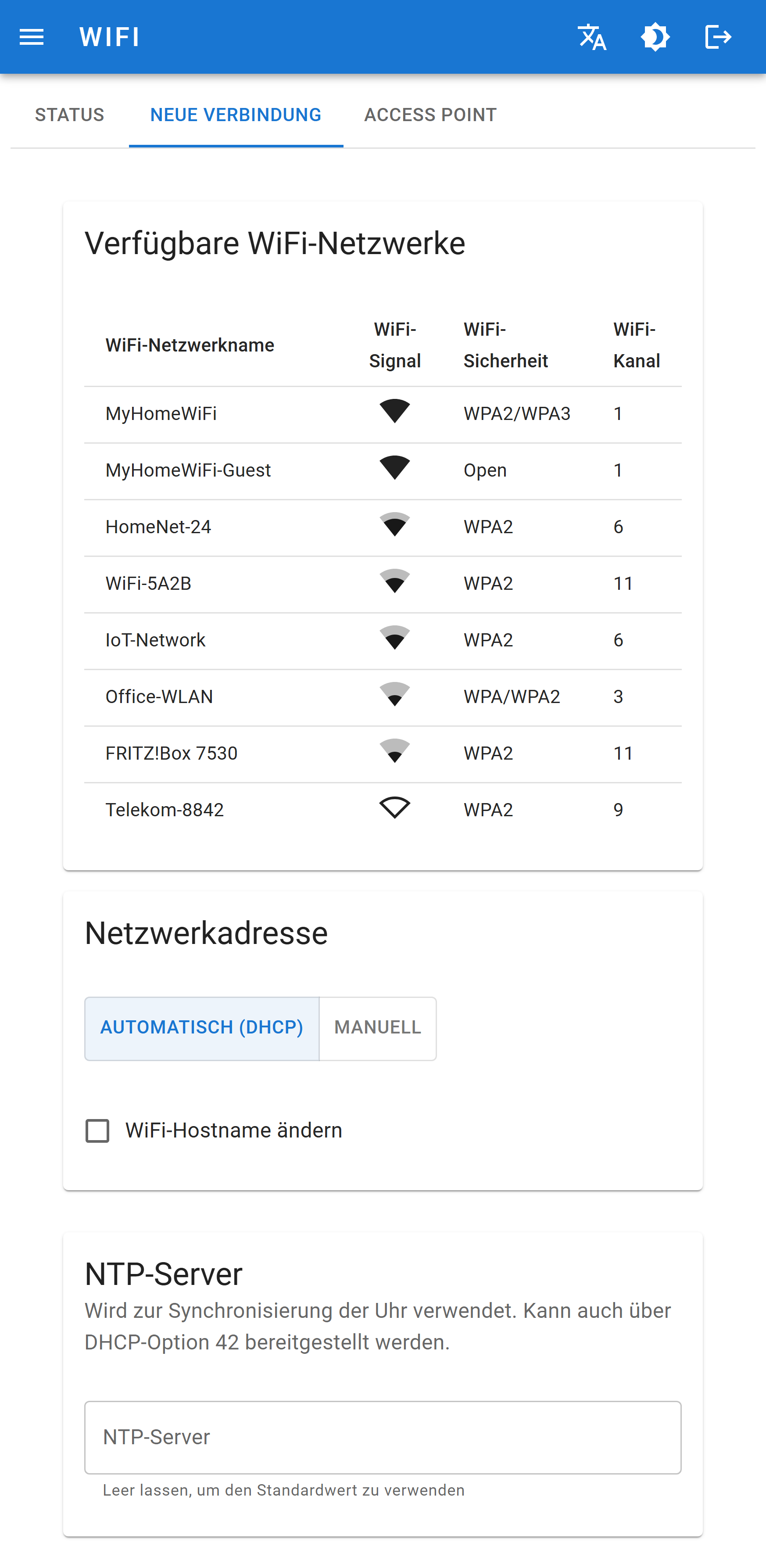 WiFi Neue Verbindung