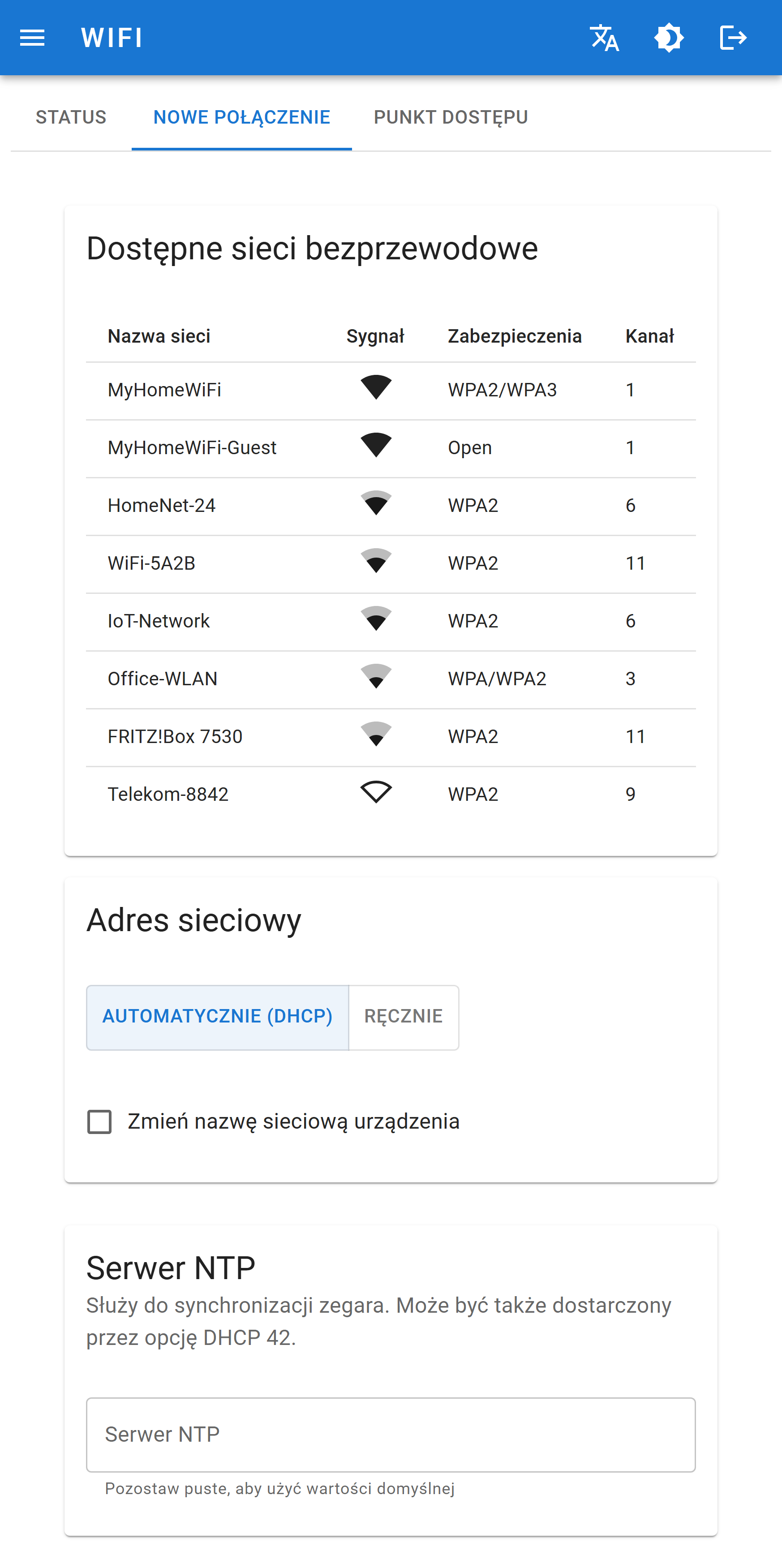Nowe połączenie WiFi