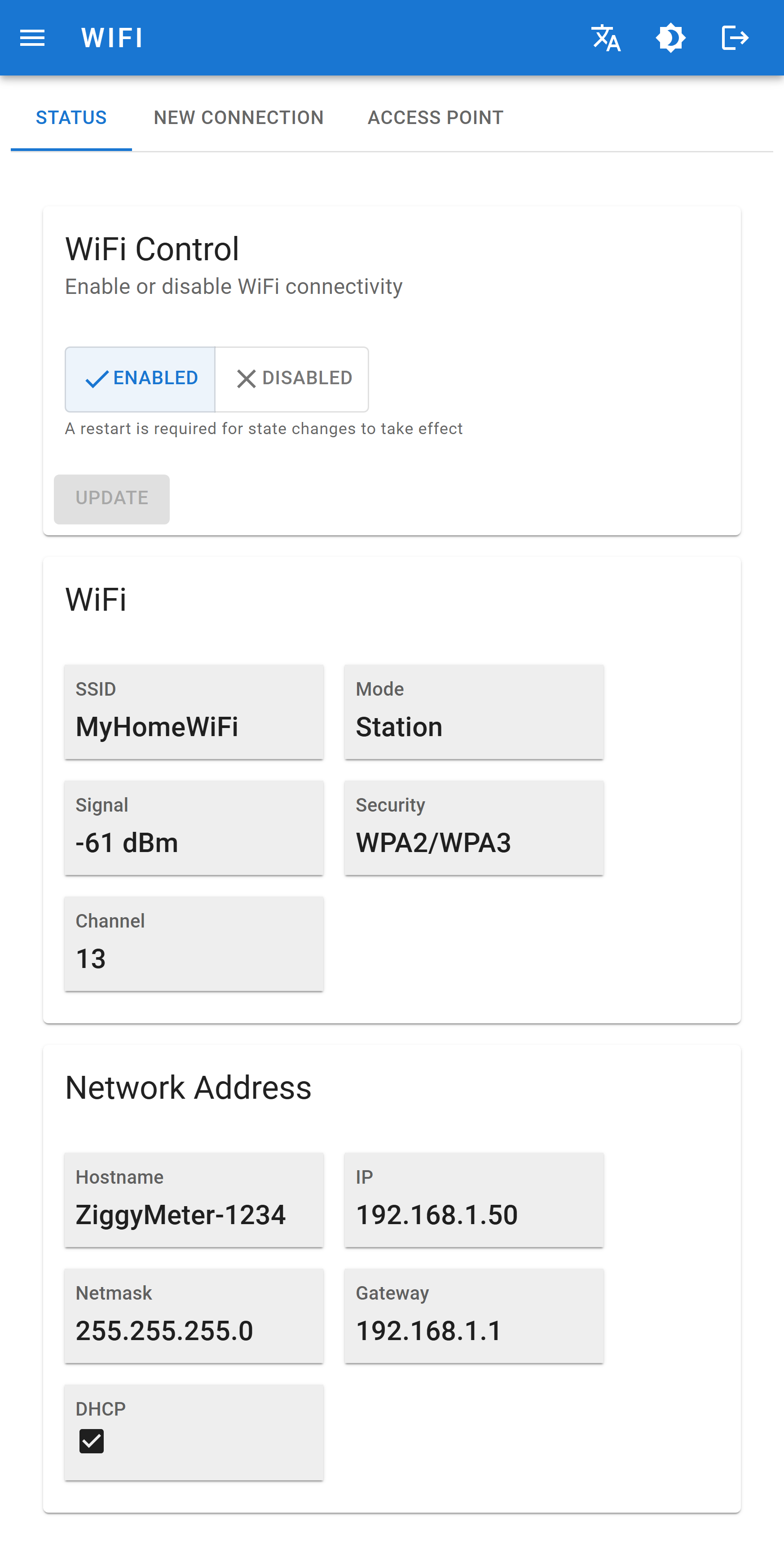 WiFi status