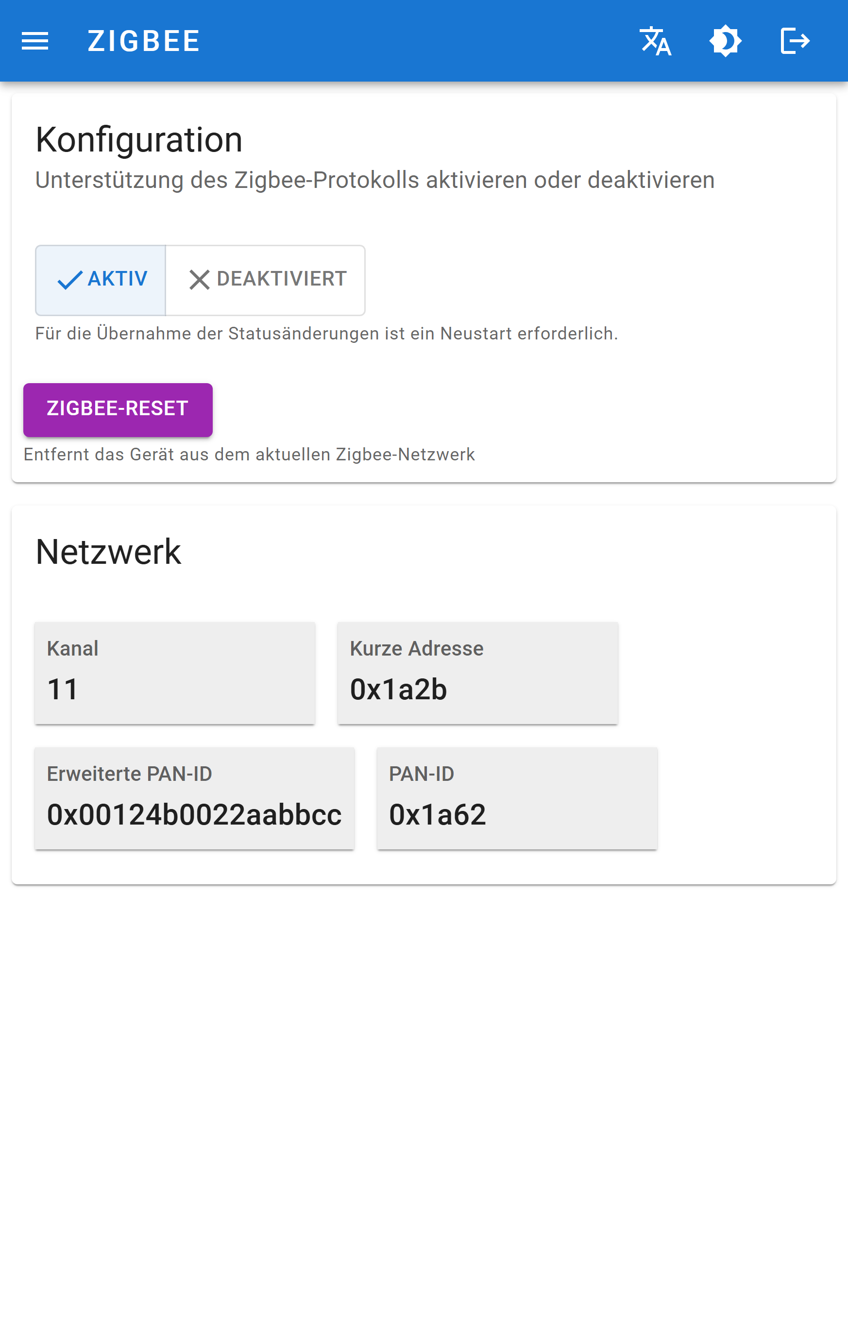 Zigbee-Einstellungen